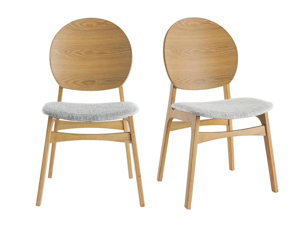 Chaises scandinaves en bois clair et tissu gris clair (lot de 2) ELTON