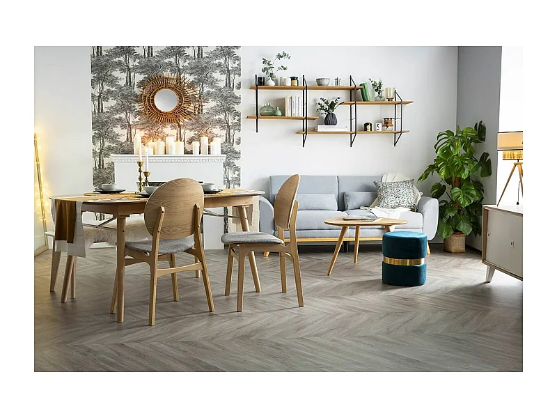 Chaises scandinaves en bois clair et tissu gris clair (lot de 2) ELTON