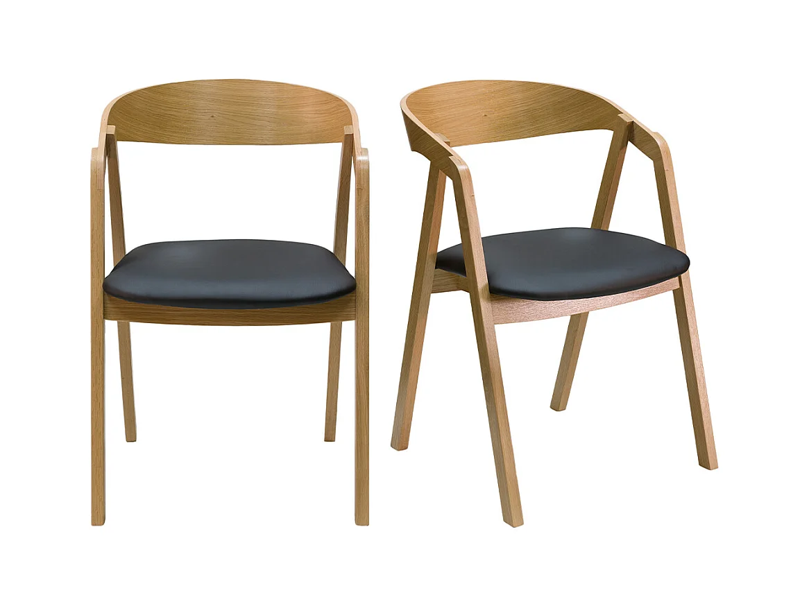 Set de 2 sillas nórdicas apilables de madera clara de roble macizo y asiento negro LOVA