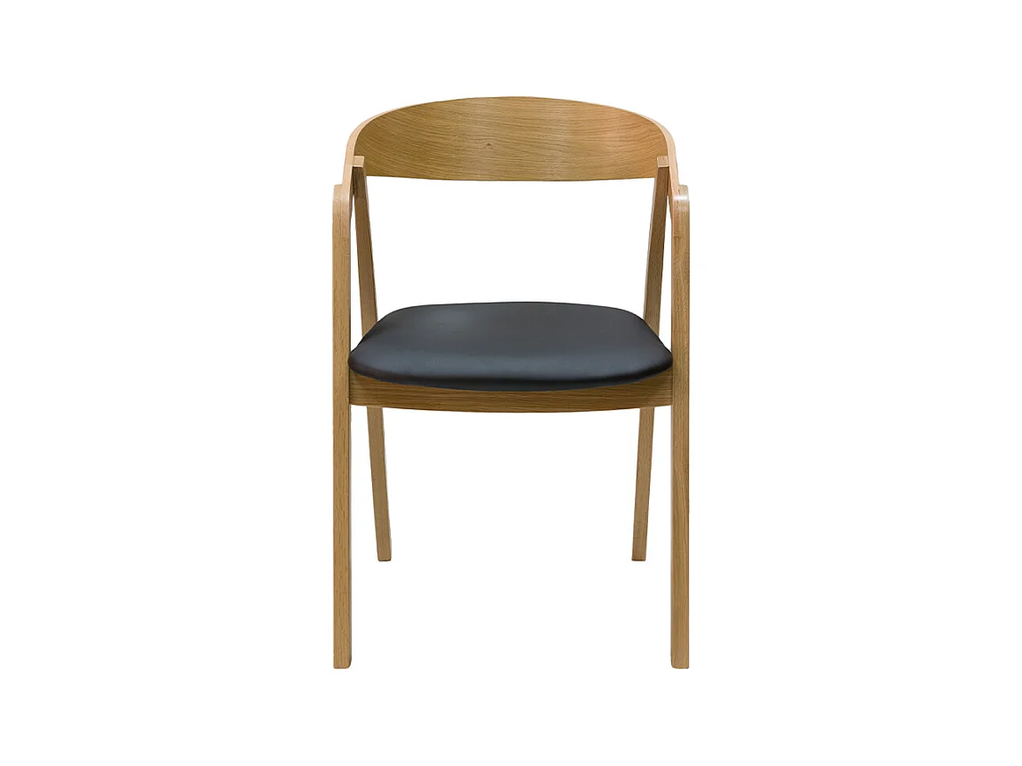 Set de 2 sillas nórdicas apilables de madera clara de roble macizo y asiento negro LOVA