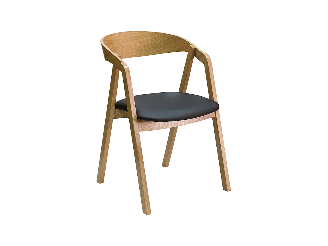 Set de 2 sillas nórdicas apilables de madera clara de roble macizo y asiento negro LOVA