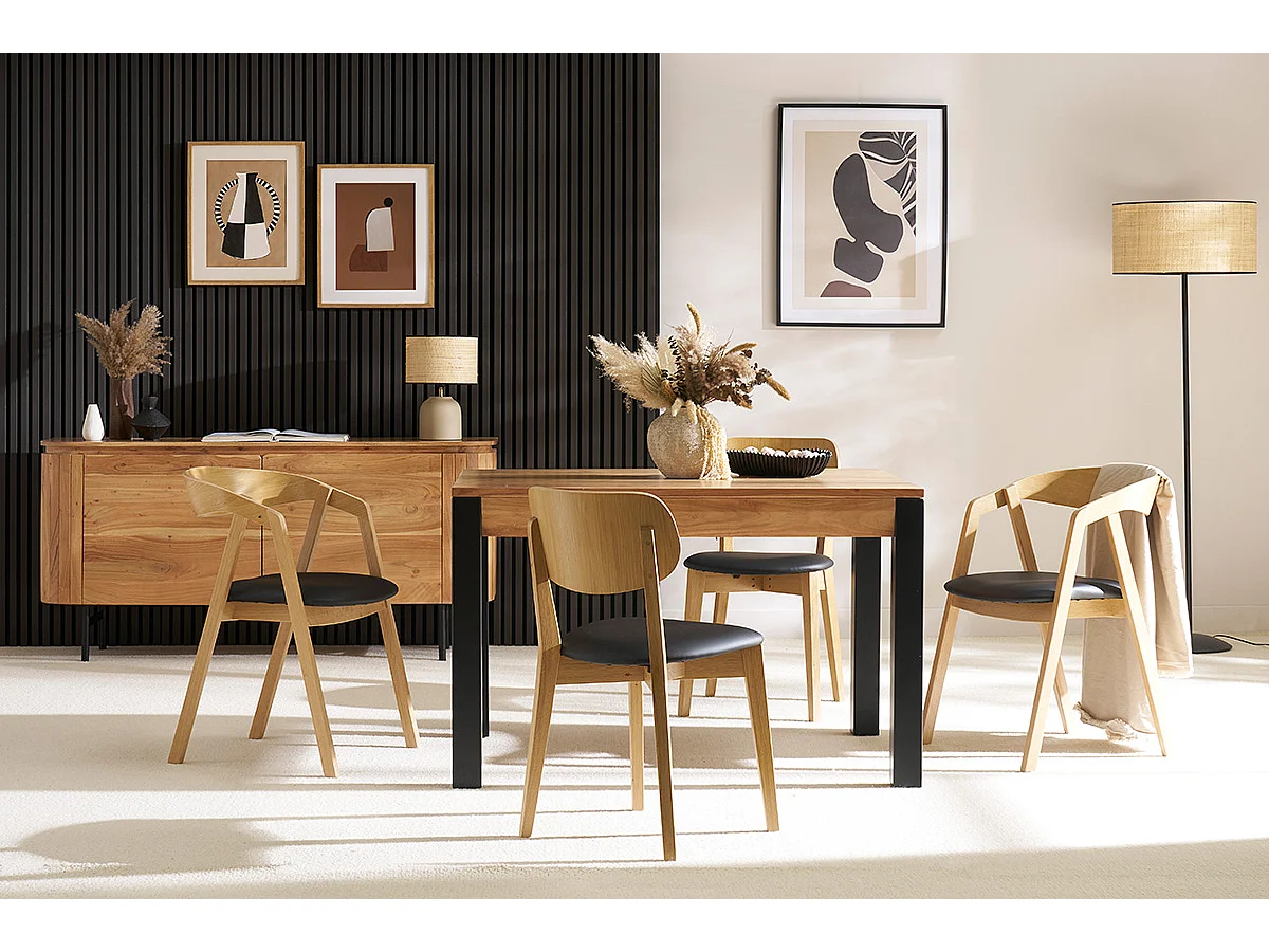 Skandinavische Stühle stapelbar aus hellem Eichenholz und schwarzem Stoff (2er-Set) LOVA