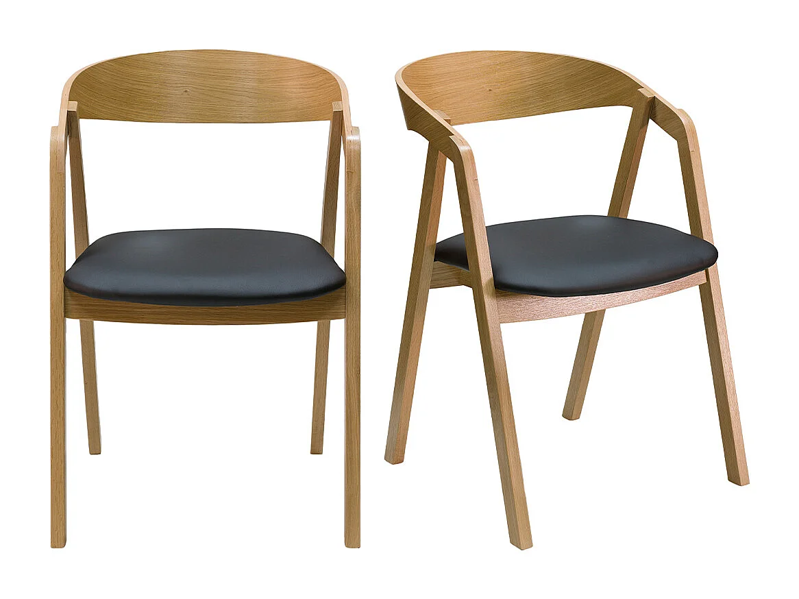 Skandinavische Stühle stapelbar aus hellem Eichenholz und schwarzem Stoff (2er-Set) LOVA