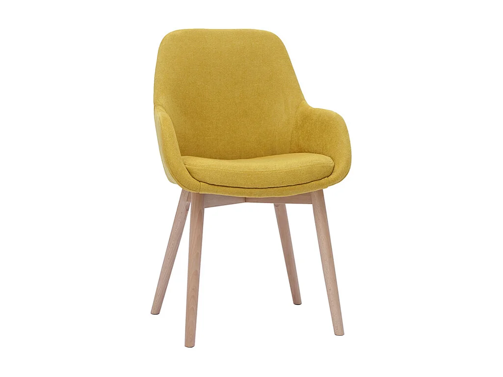Fauteuils scandinaves en tissu effet velours jaune moutarde et bois clair massif (lot de 2) HOLO