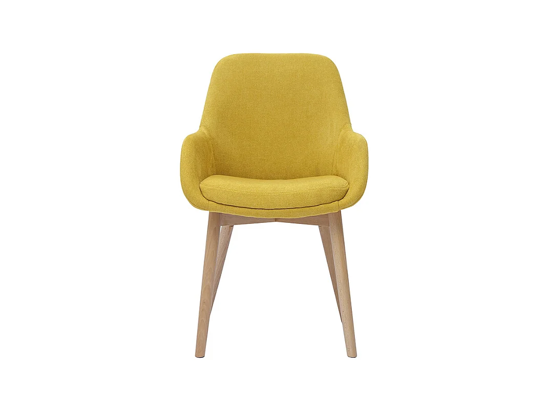 Skandinavische Stühle aus senfgelbem Stoff mit Samteffekt und helles Massivholz (2er-Set) HOLO