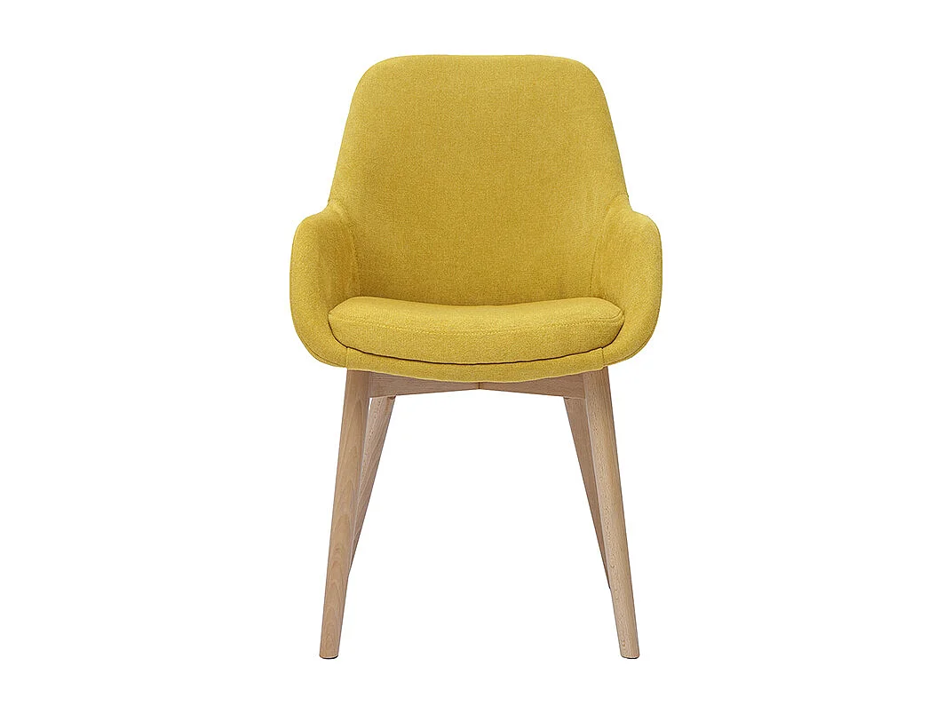 Skandinavische Stühle aus senfgelbem Stoff mit Samteffekt und helles Massivholz (2er-Set) HOLO