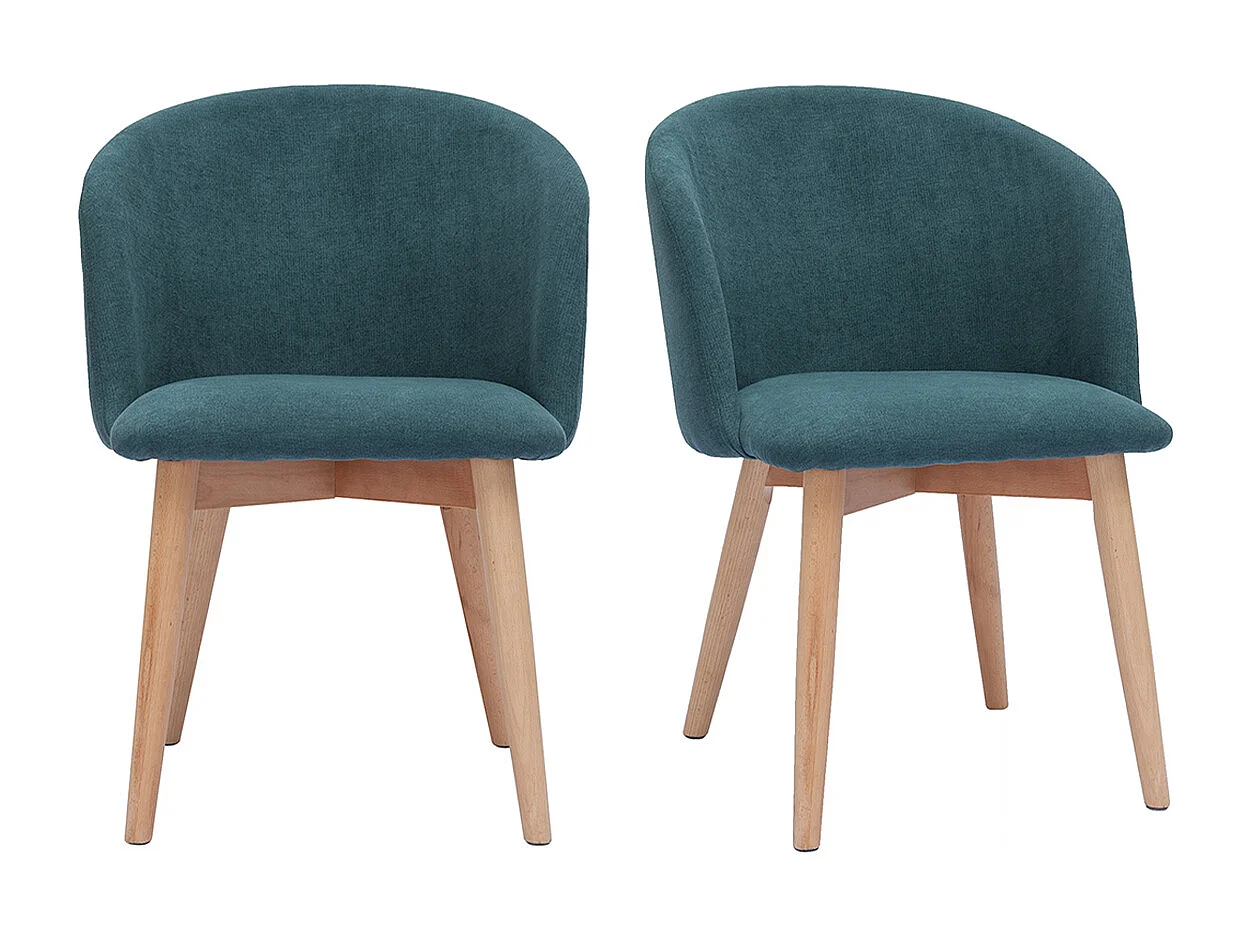 Skandinavische Stühle aus entenblauem Stoff mit Samteffekt und hellem Massivholz (2er-Set) VANITY