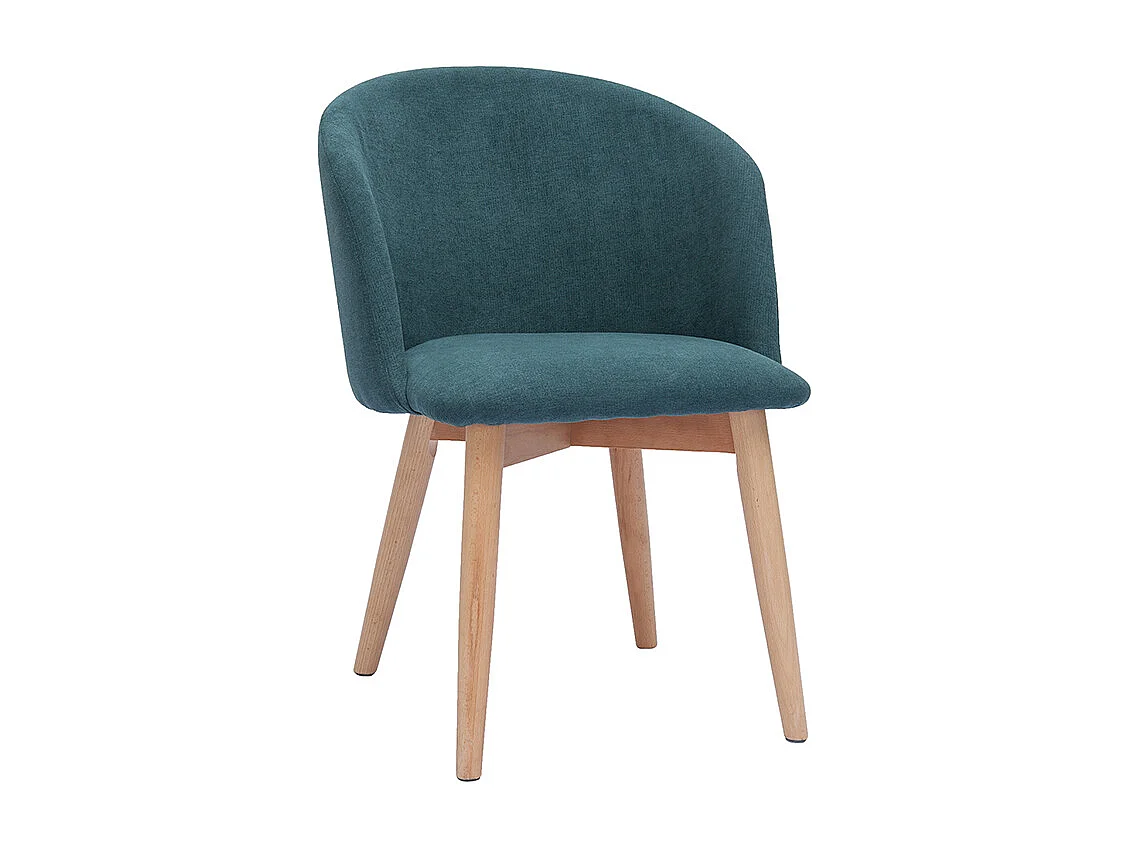 Skandinavische Stühle aus entenblauem Stoff mit Samteffekt und hellem Massivholz (2er-Set) VANITY