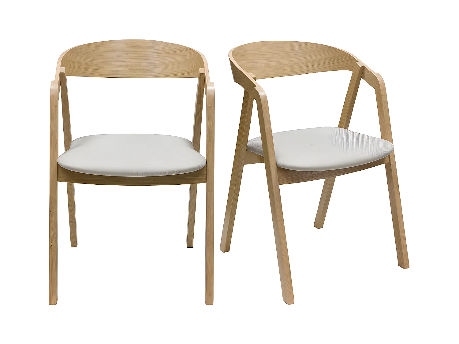 Set de 2 sillas nórdicas de madera clara de roble macizo y tela beige LOVA
