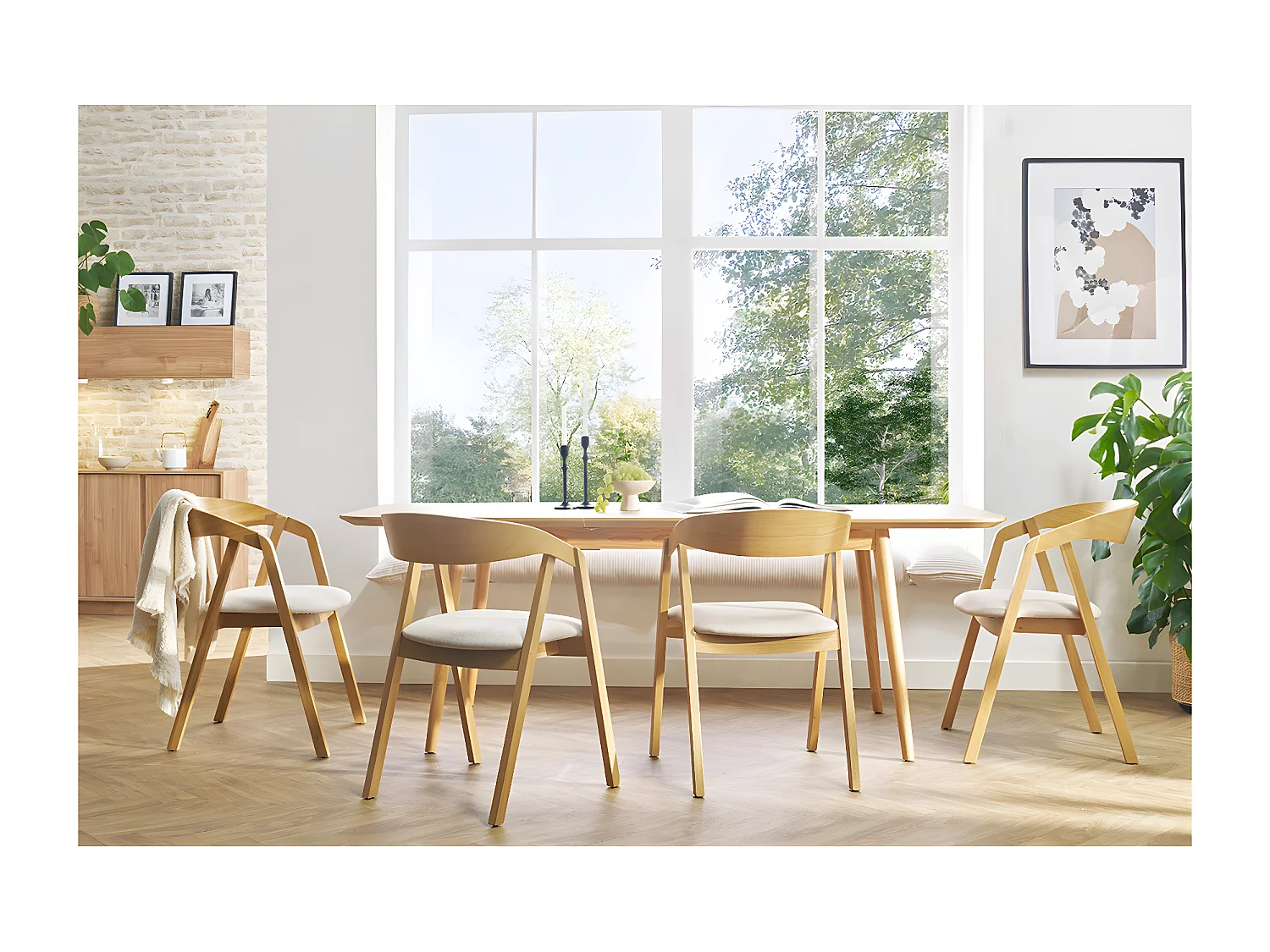 Sedie scandinave in legno chiaro massello di rovere e tessuto beige (set di 2) LOVA