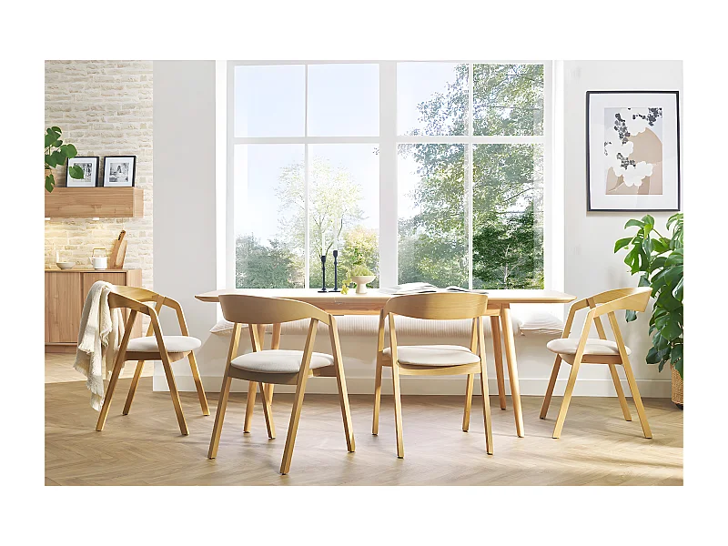 Chaises scandinaves empilables en bois clair chêne et tissu beige (lot de 2) LOVA
