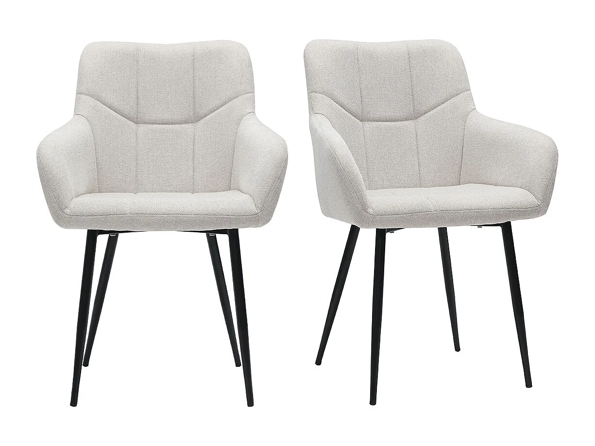Set de 2 sillas acolchadas de diseño de tejido efecto aterciopelado texturizado beige y metal negro MONTERO