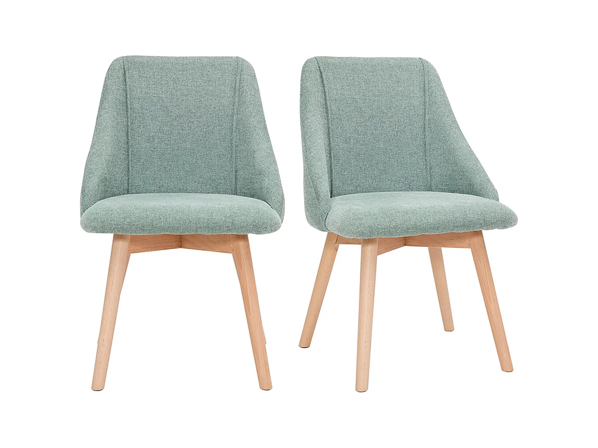 Chaises scandinaves en tissu effet velours texturé vert céladon et bois clair (lot de 2) HIGGINS