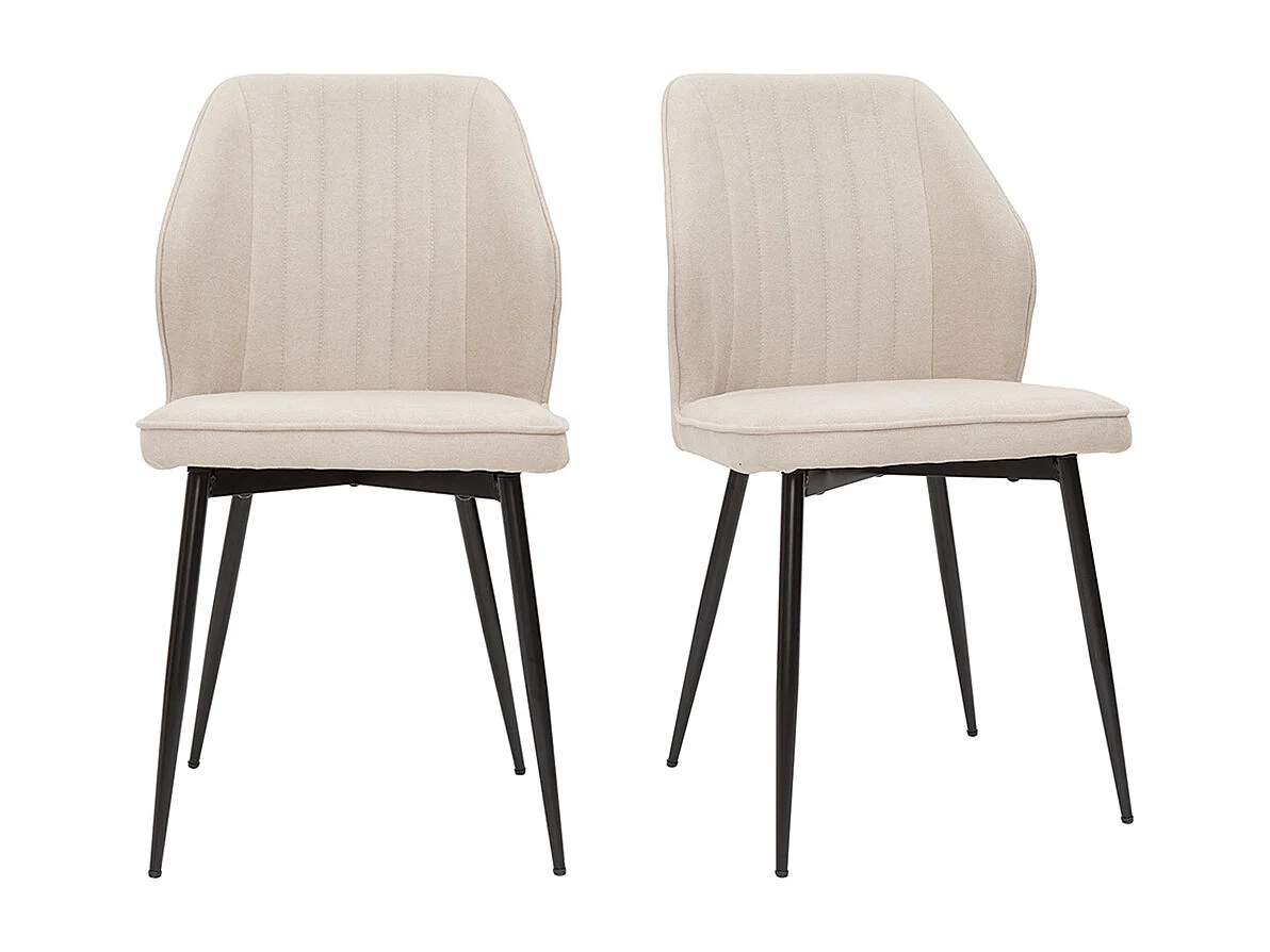 Set de 2 sillas de diseño de tejido efecto aterciopelado beige y metal negro FANETTE