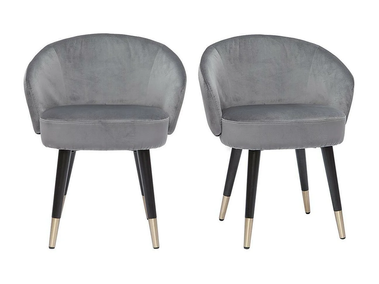 Set de 2 sillas de diseño de terciopelo gris y patas de metal negro BRIZO