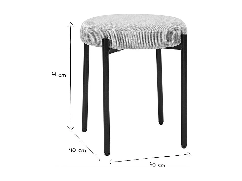 Tabouret bas empilable en tissu effet velours texturé beige et métal noir H41 cm KIKO