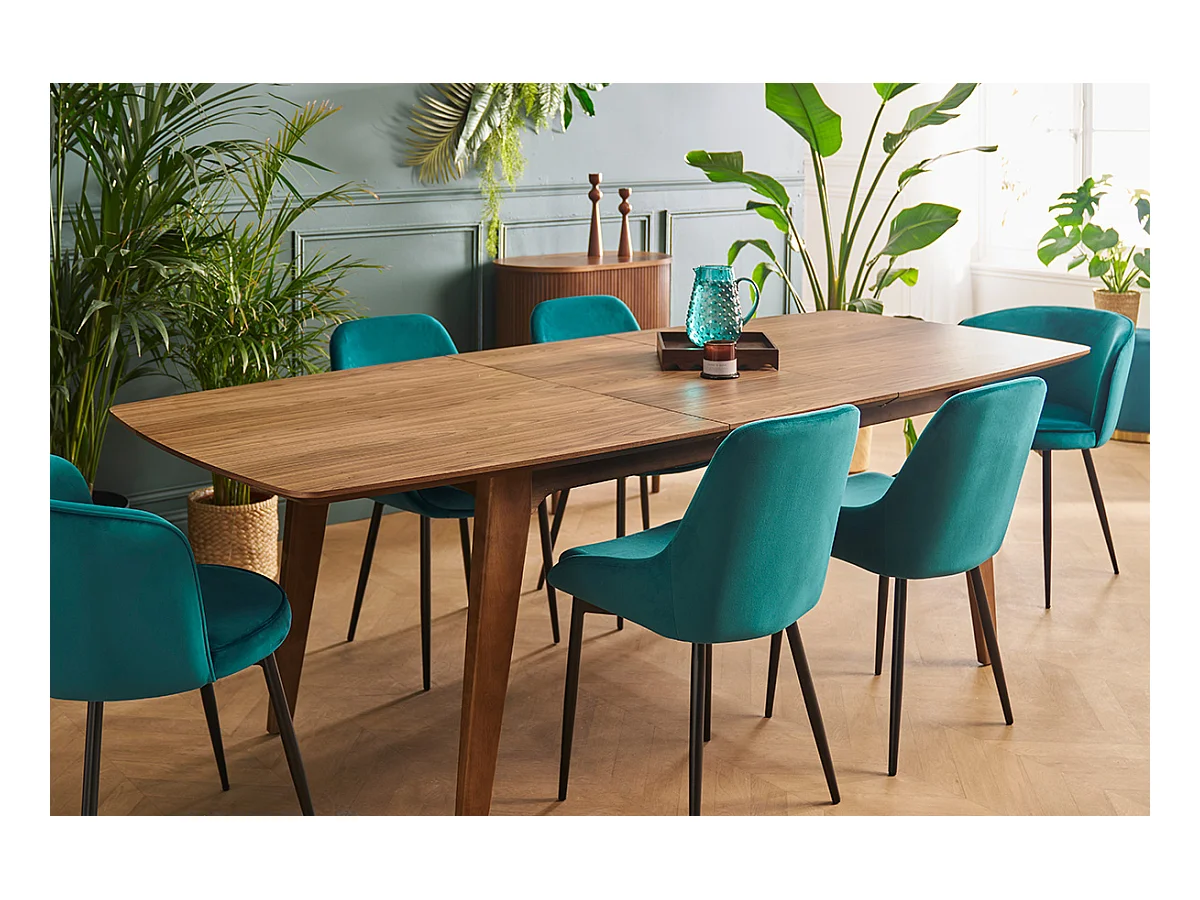 Chaises design en tissu velours bleu pétrole et métal noir (lot de 2) HOLO
