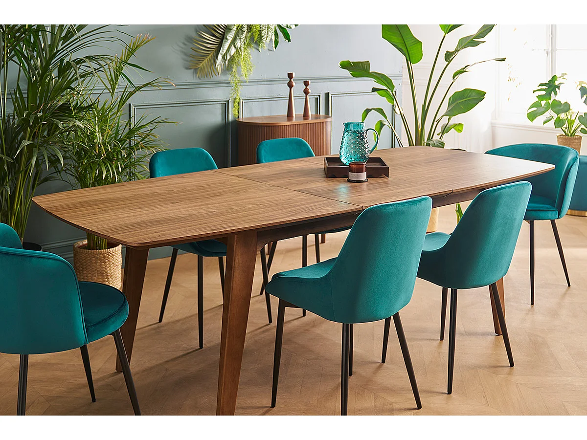 Chaises design en tissu velours bleu pétrole et métal noir (lot de 2) HOLO