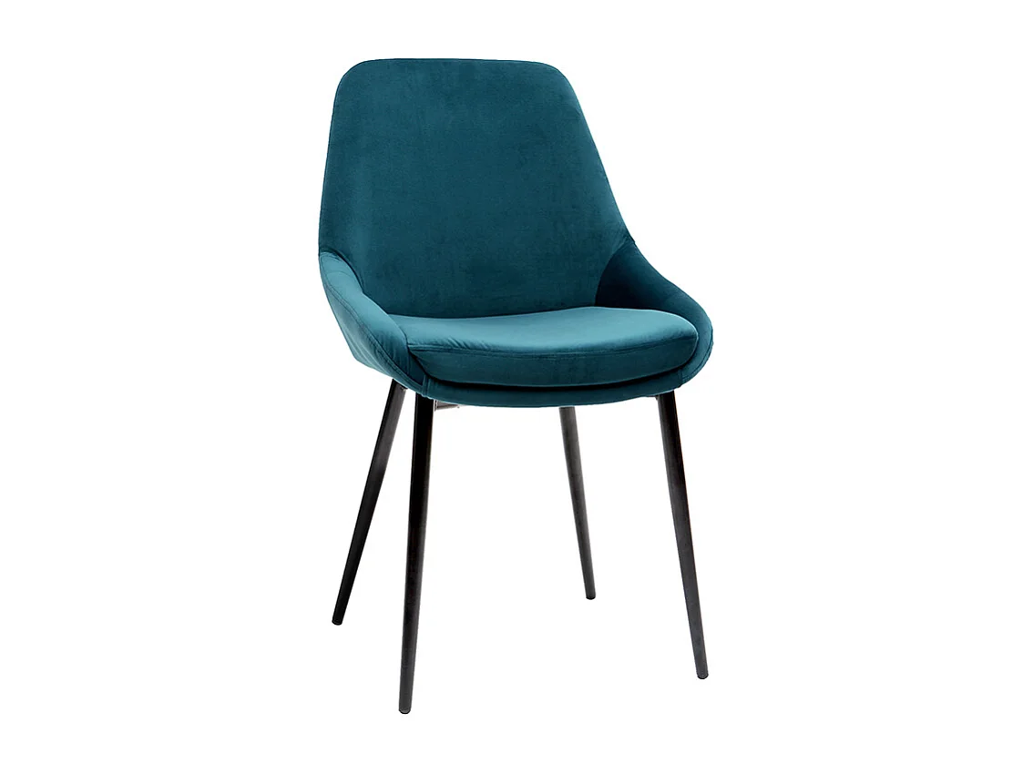 Chaises design en tissu velours bleu pétrole et métal noir (lot de 2) HOLO