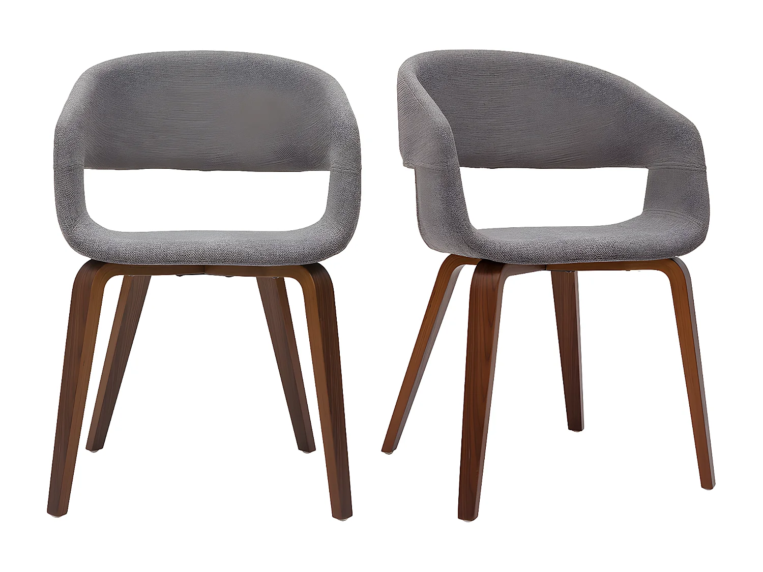 Chaises design en tissu gris et pieds en bois foncé noyer (lot de 2) SLAM