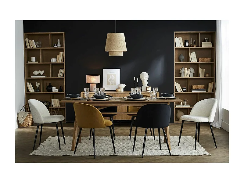 Set de 2 sillas de diseño de terciopelo negro y metal negro CELESTE