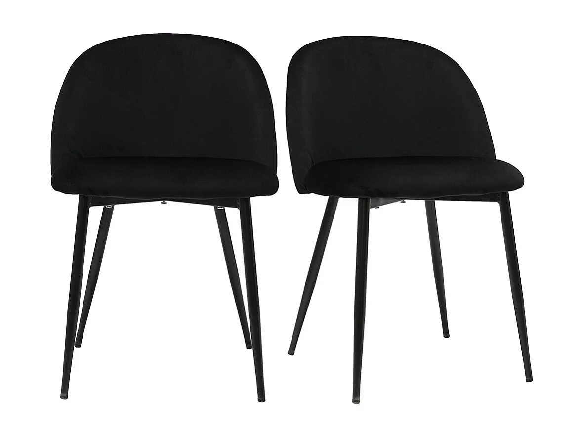 Set de 2 sillas de diseño de terciopelo negro y metal negro CELESTE