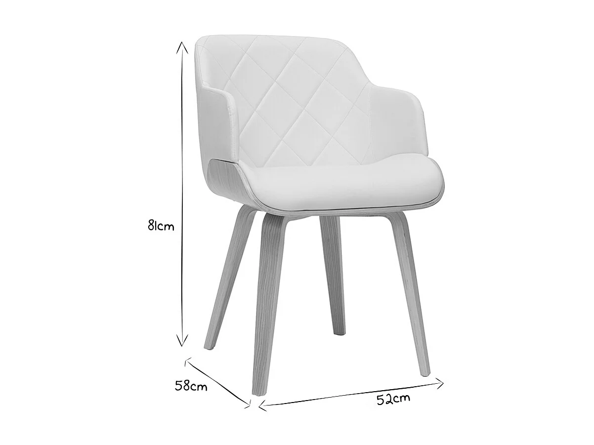 Silla de diseño blanca y de madera clara LUCIEN