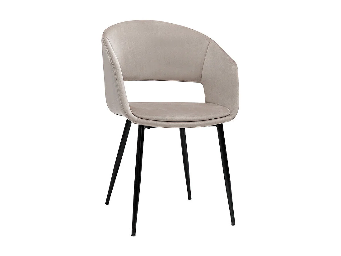 Silla de diseño de terciopelo color topo con patas de metal negro PRISMA