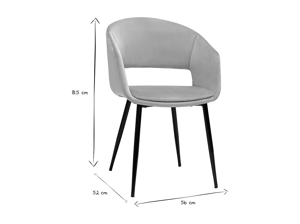 Silla de diseño de terciopelo color topo con patas de metal negro PRISMA