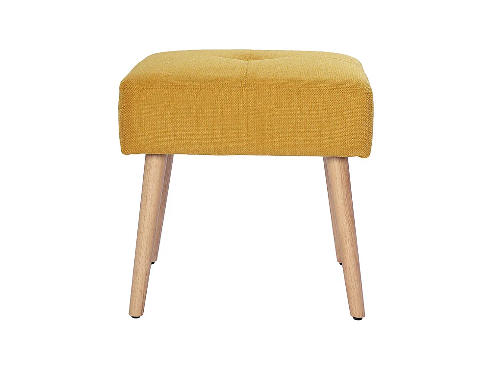 Sgabello basso in tessuto effetto velluto testurizzato giallo senape e legno massello chiaro H46 GUESTA