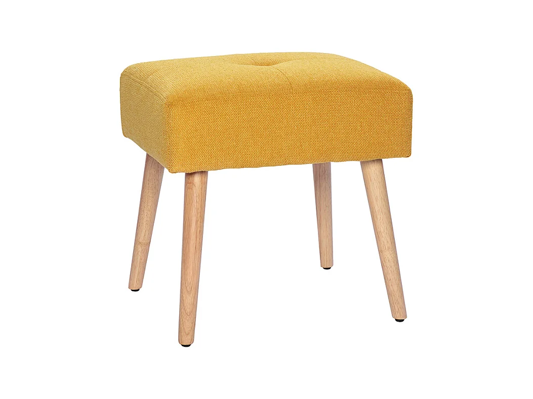 Sgabello basso in tessuto effetto velluto testurizzato giallo senape e legno massello chiaro H46 GUESTA