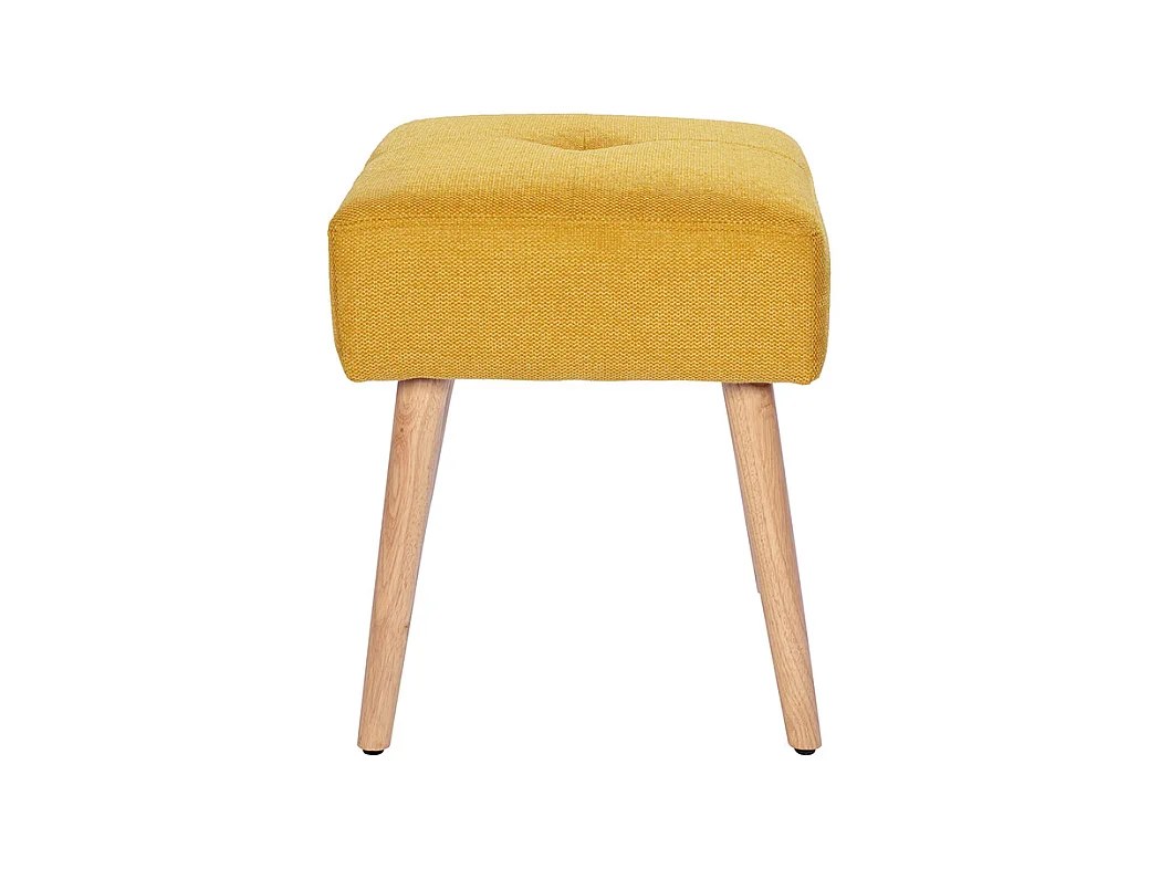 Sgabello basso in tessuto effetto velluto testurizzato giallo senape e legno massello chiaro H46 GUESTA