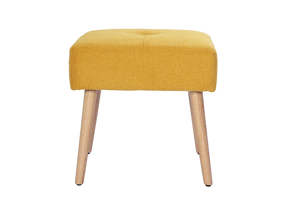 Tabouret bas en tissu effet velours texturé jaune moutarde et bois clair massif H46 cm GUESTA
