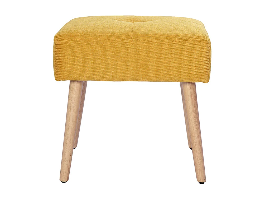 Tabouret bas en tissu effet velours texturé jaune moutarde et bois clair massif H46 cm GUESTA