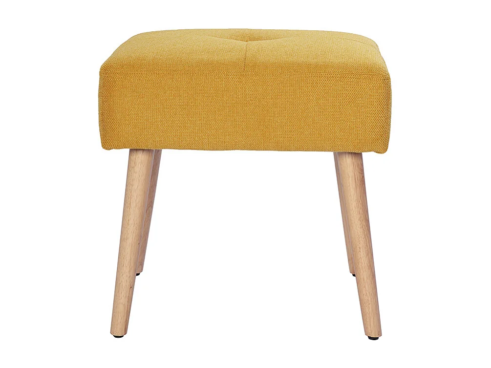 Tabouret bas en tissu effet velours texturé jaune moutarde et bois clair massif H46 cm GUESTA