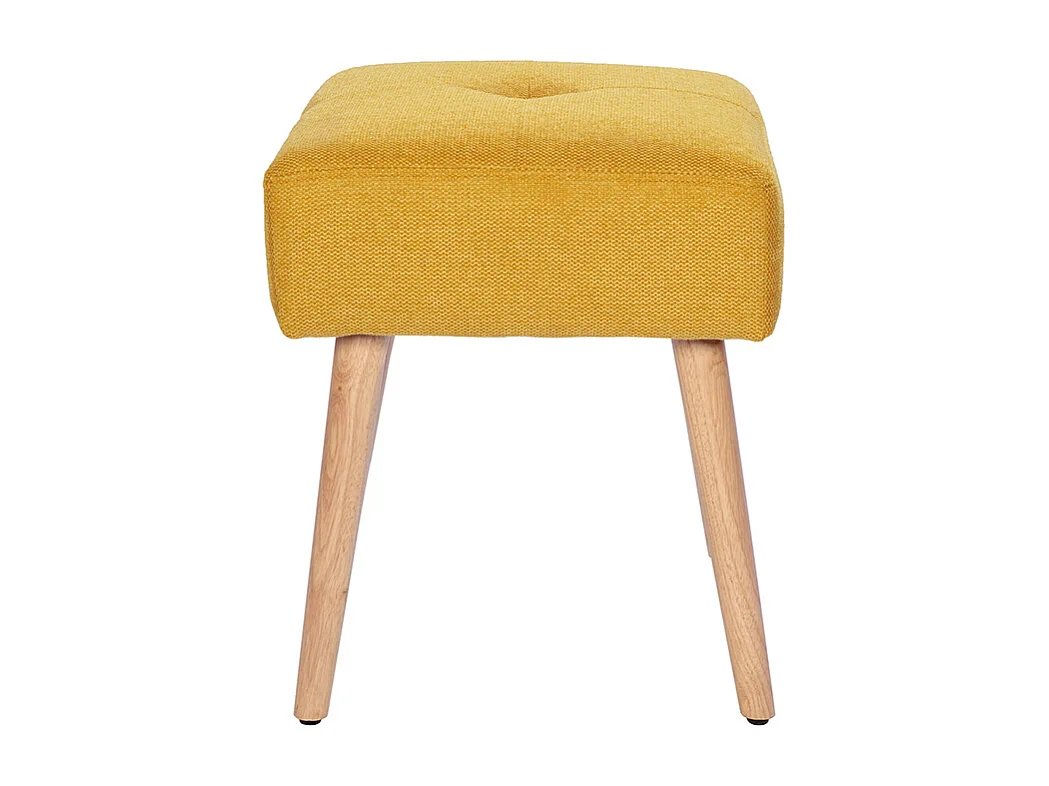 Tabouret bas en tissu effet velours texturé jaune moutarde et bois clair massif H46 cm GUESTA