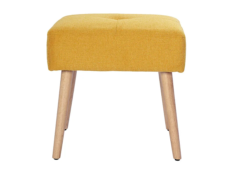 Niedriger Hocker aus Stoff mit strukturiertem Samteffekt in Senfgelb und hellem Massivholz H46 cm GUESTA