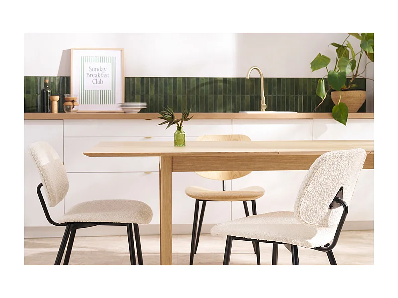 Set de 2 sillas de tejido efecto borreguillo blanco y metal negro TOBIAS