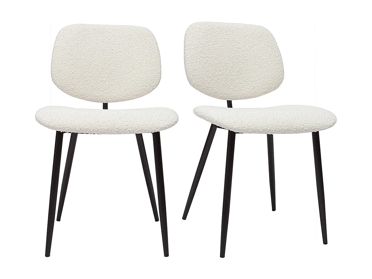 Stühle aus weißem Stoff mit Bouclé-Wolleffekt und schwarzem Metall (2er-Set) TOBIAS