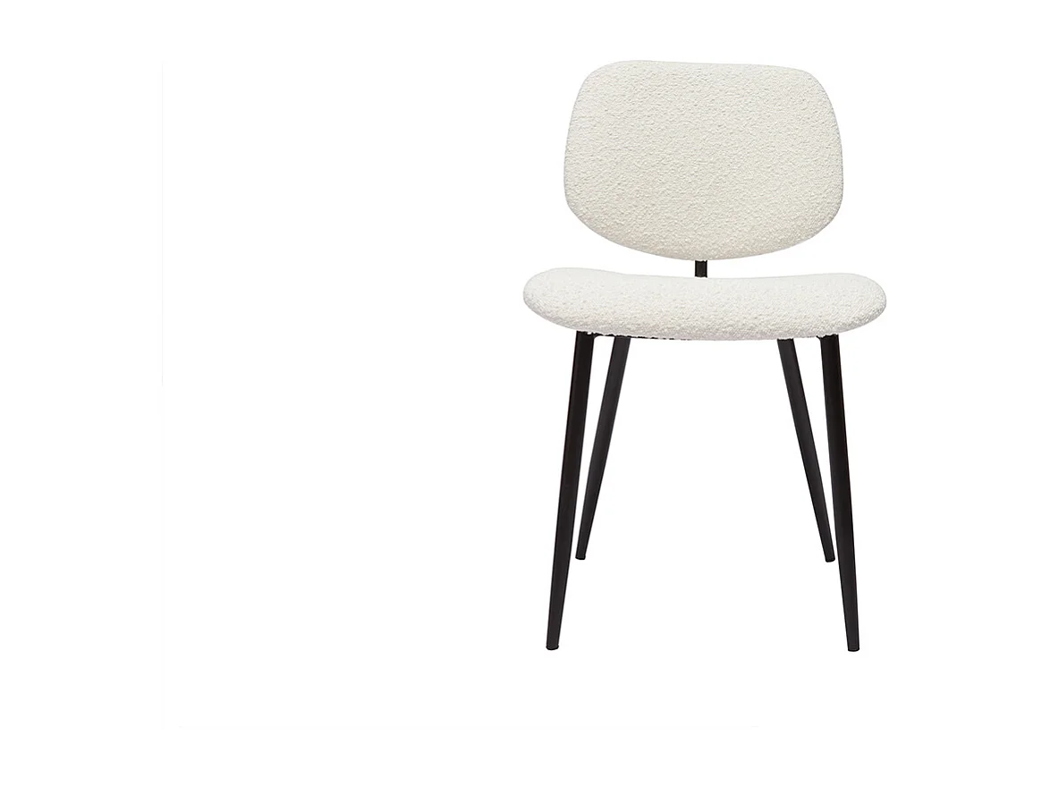 Stühle aus weißem Stoff mit Bouclé-Wolleffekt und schwarzem Metall (2er-Set) TOBIAS