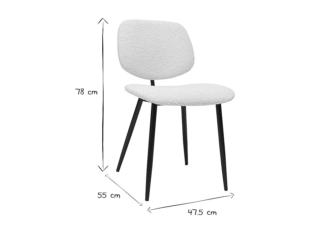 Stühle aus weißem Stoff mit Bouclé-Wolleffekt und schwarzem Metall (2er-Set) TOBIAS