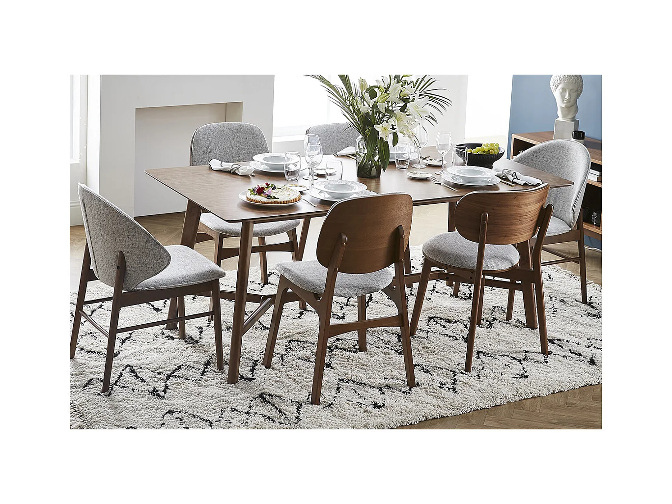 Chaises vintage en tissu gris clair et bois foncé (lot de 2) SPIKE
