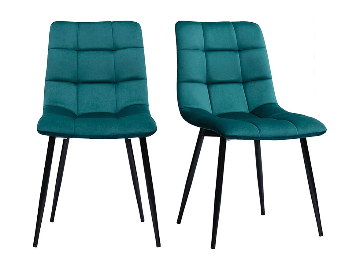 Sedie design in tessuto velluto blu anatra e metallo nero (set di 2) MAXWELL