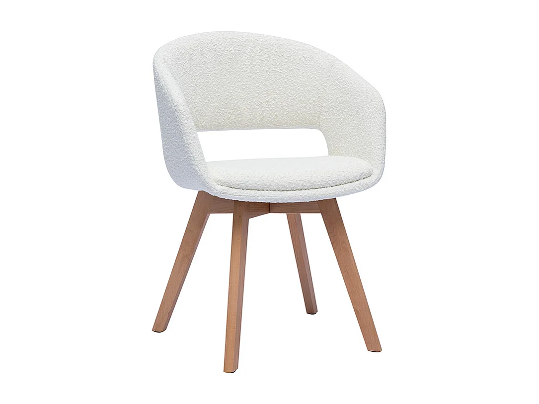 Silla nórdica de borreguillo blanco y madera clara maciza PRISMA