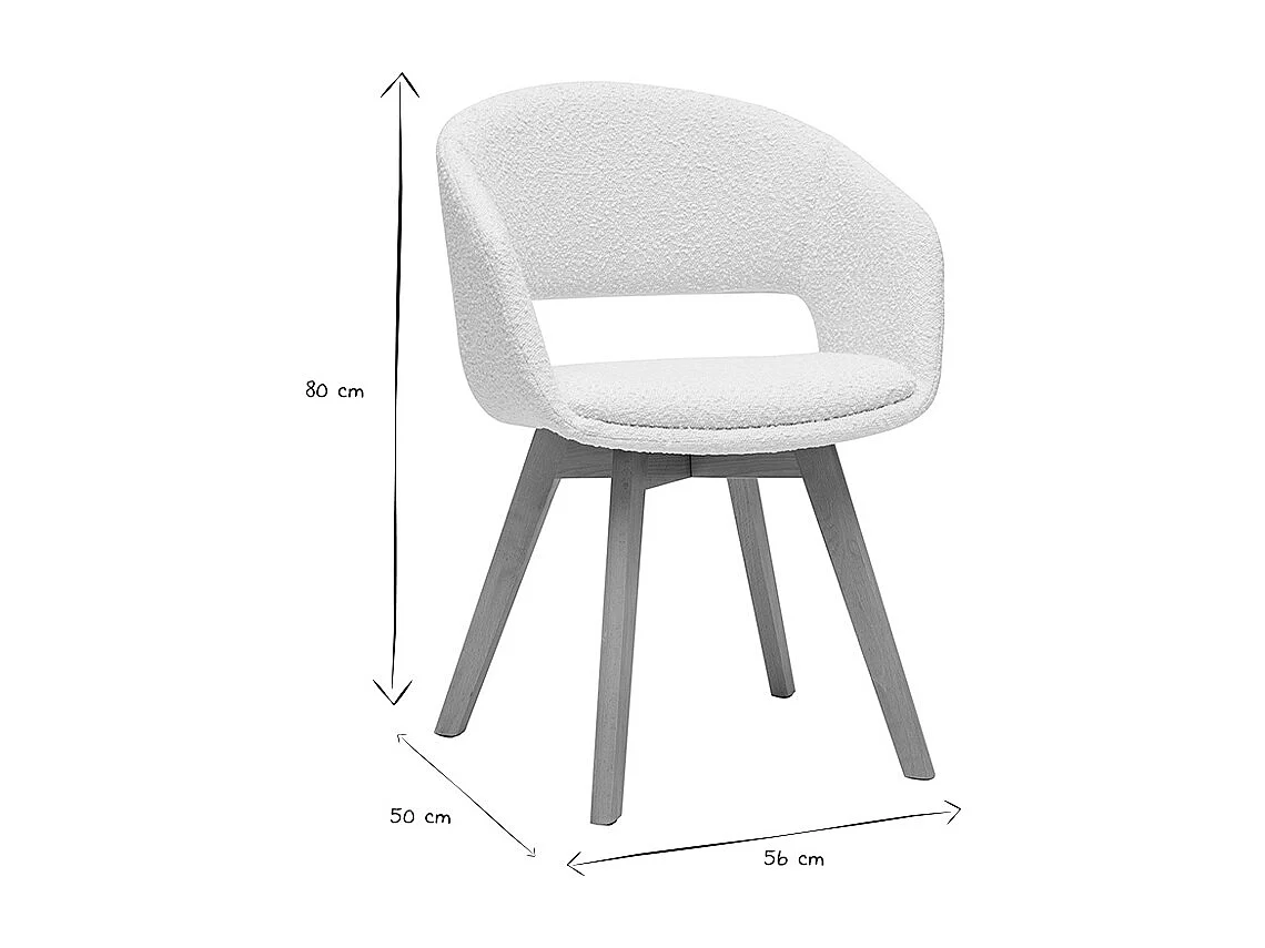 Silla nórdica de borreguillo blanco y madera clara maciza PRISMA