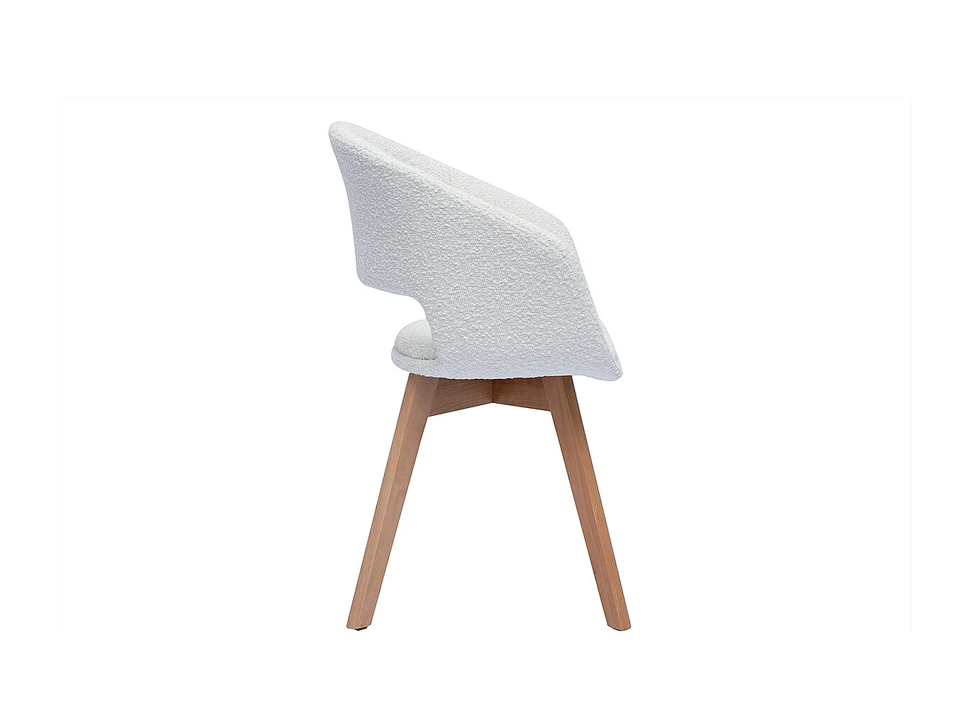 Sedia scandinava in tessuto effetto lana bouclé bianco e legno massello chiaro PRISMA