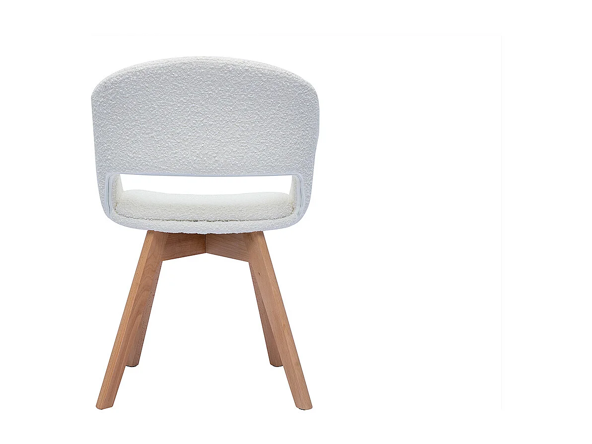 Sedia scandinava in tessuto effetto lana bouclé bianco e legno massello chiaro PRISMA