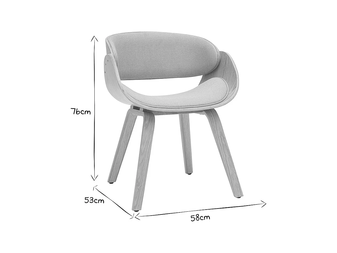 Sedia design in tessuto grigio e legno chiaro BENT
