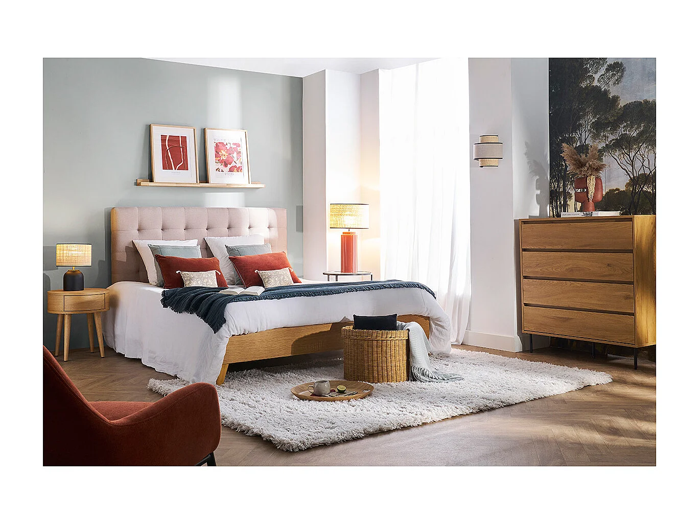 Commode finition bois clair chêne 4 tiroirs L100 cm ARAGON