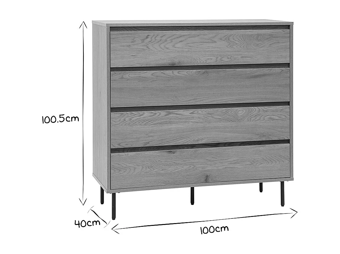 Commode finition bois clair chêne 4 tiroirs L100 cm ARAGON